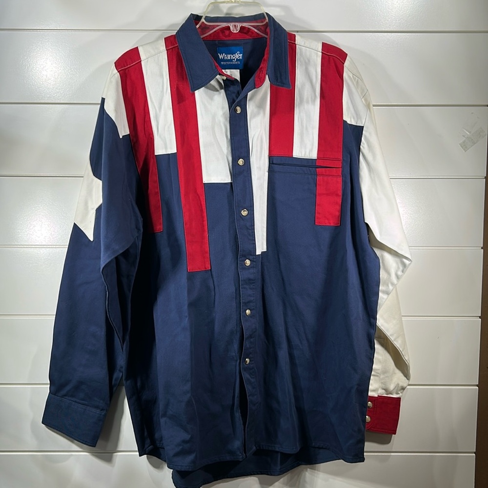 Vintage Wrangler USA Texas state flag Pearl snap Button Western Shirt  Rodeo